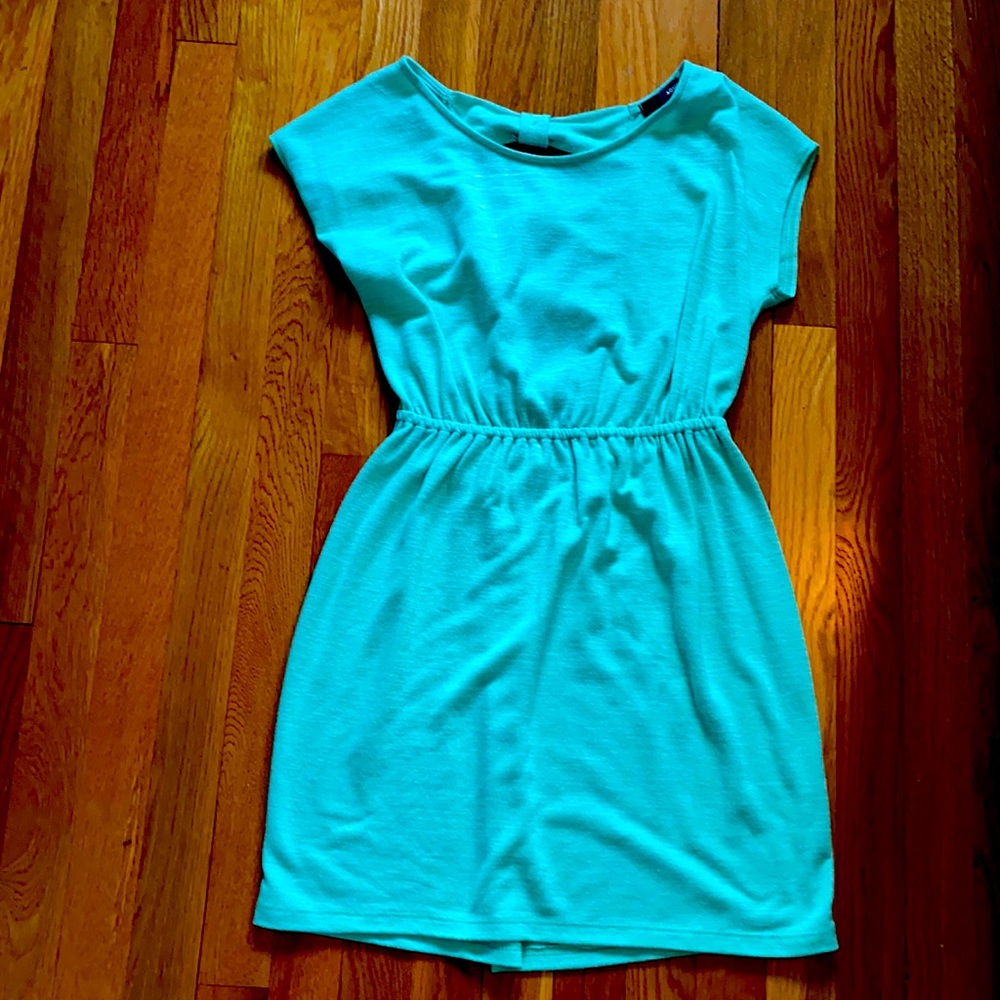 Aqua cotton dress with bow details on back